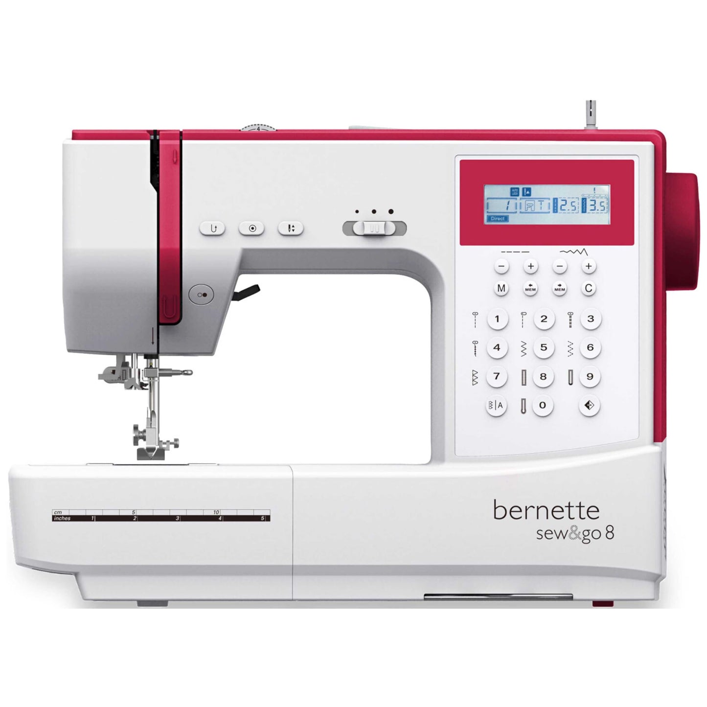 Šujmašīna Bernette Sew&GO8, datoršujmašīna ar 197 šūšanas programmām, brīvā roka, daudzfunkcionāls displejs, šūšana, lāpīšana, quilting, White/Red