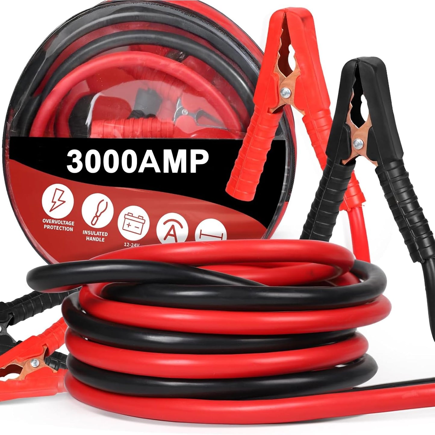 Starpšanas kabelis 5m 3000A 30mm² benzīna un dīzeļdzinējiem 12/24 V motocikliem un kravas automašīnām, vara pārklājuma alumīnija vadi