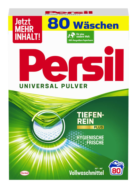 Veļas pulveris Persil Universal, universāls mazgāšanas līdzeklis, 80 mazgāšanas reizes, spēcīga traipu noņemšana un higiēniski tīra veļa