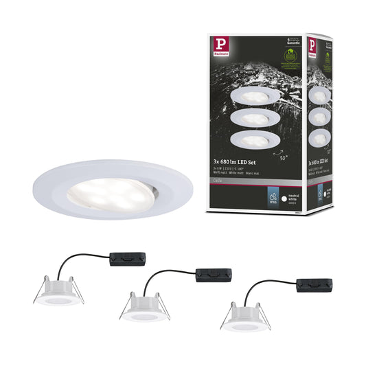 Iebūvējamais LED gaismeklis Paulmann 99927 Calla, apaļš 3x6W, balts matēts, grozāms
