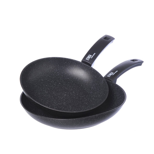 Moneta Etnea Induction Pan Set - Black aluminum cookware, durable, efficient heat distribution, stylish design.