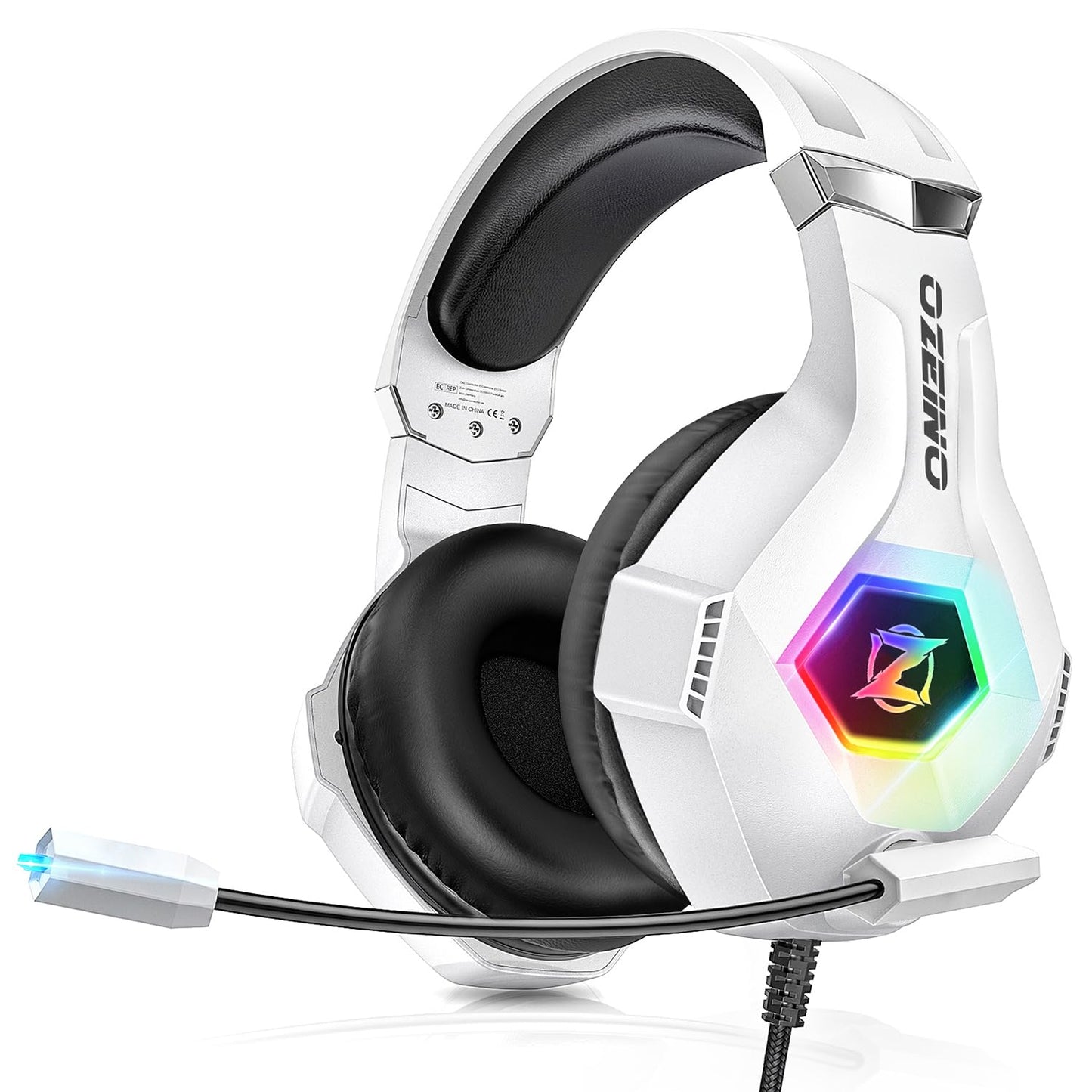 Spēļu austiņas Ozeino ar RGB apgaismojumu, 50 mm skaļruņi, 3,5-mm Klinke