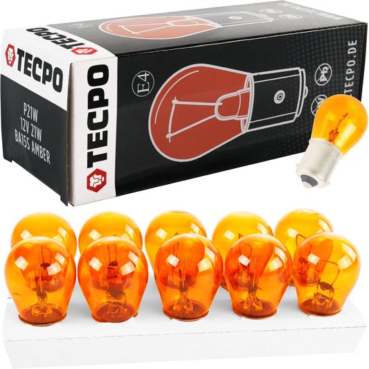 TECPO 10x pagrieziena spuldzes PY21W dzeltena 12V 21W BA15s - paralēlie pini, skaidri signāli PKW un LKW pagrieziena lampām – viegla uzstādīšana, ilgmūžīga, ECE sertificēta, ideāli piemērota transportlīdzekļu pagrieziena sistēmām