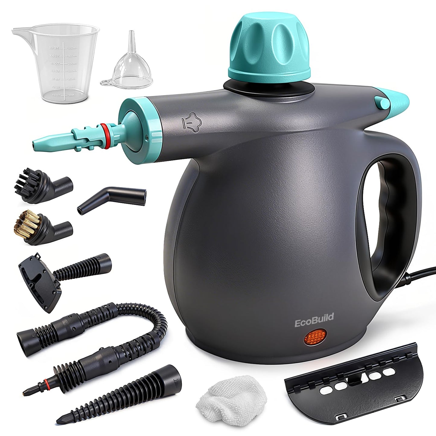 ECOBUILD rokas tvaika tīrītājs, 450 ml pārnēsājams augstspiediena tvaika tīrītājs ar 10 daļu piederumu komplektu, 1050W tvaika tīrītājs virtuvei, dīvānam, automašīnai, logiem un grīdām, ātra uzsilde un drošības slēdzis