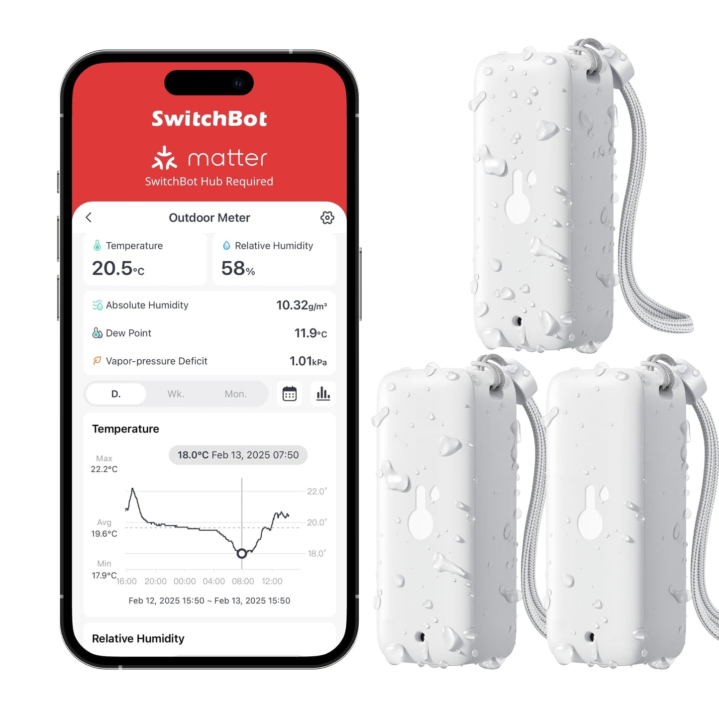 Higrometrs un termometrs SwitchBot IP65 iekštelpām un ārpusei, Bluetooth termometrs ar rasas punktu/VPD/absolūtā mitruma sensoru, āra termometrs, datu glabāšana siltumnīcai un vīna pagrabam, 3 gab.