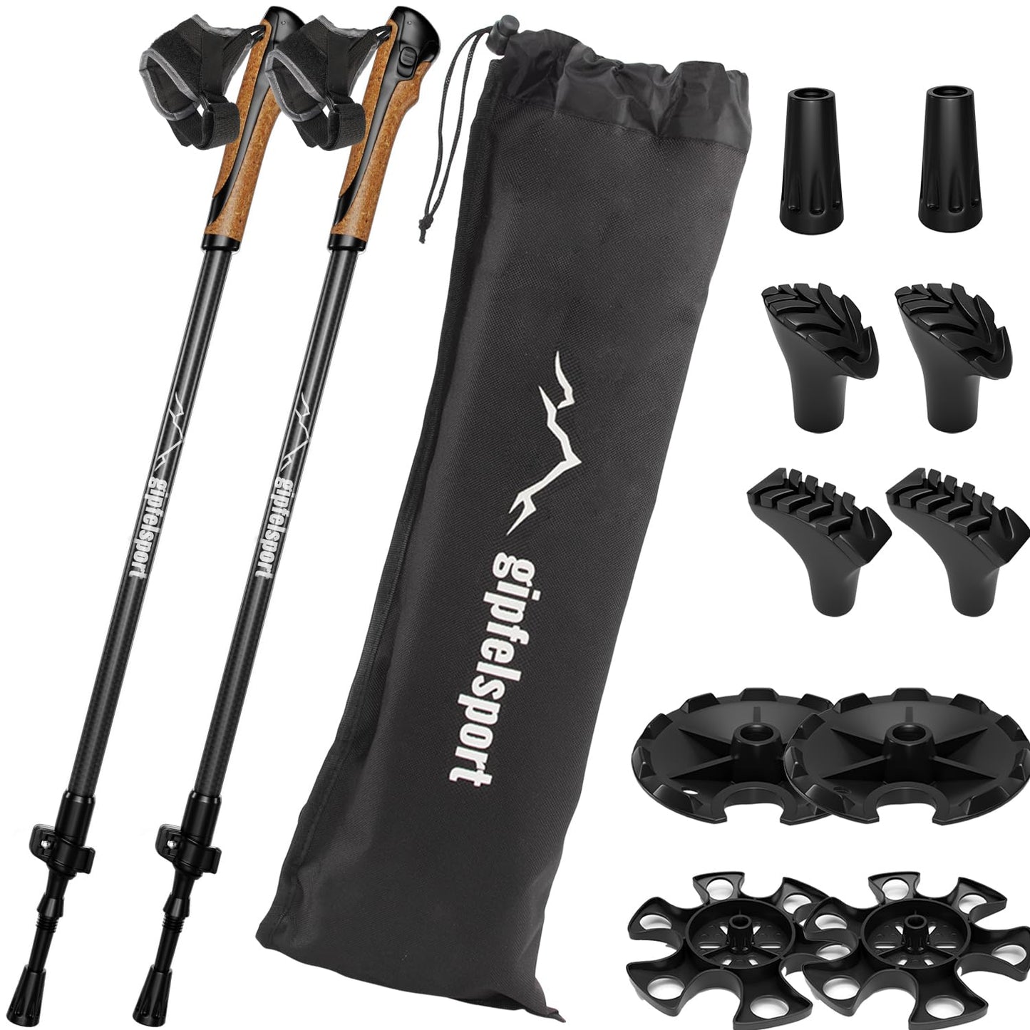 gipfelsport Nordiskās iešanas nūjas Carbon, teleskopiskas, regulējamas 77cm - 120cm, 150g, sievietēm un vīriešiem
