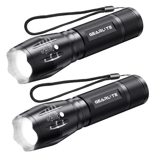 LED lukturis GEARLITE ar baterijām, 2 gab., 2000 Lumen, īpaši spilgts ar 5 režīmiem, IP65 ūdensizturīgs rokas lukturis bērniem kempingam, pārgājieniem, āra aktivitātēm un ārkārtas situācijām