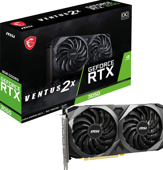MSI GeForce RTX 3050 Ventus 2X 8G OC - NVIDIA RTX 3050, 8 GB DDR6 memory, dual-fan cooling for gaming performance