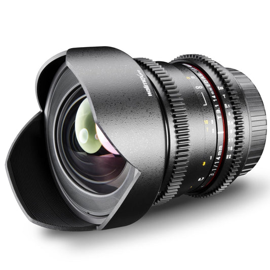 Walimex Pro 14mm 1:3,1 VDSLR foto un video objektīvs (iekļaujot fiksētu pretgaismas blendi, IF, zobratu, pakāpenisku diafragmu un fokusēšanu, plaša leņķa objektīvs) Olympus Four Thirds objektīvu bajonetam melns