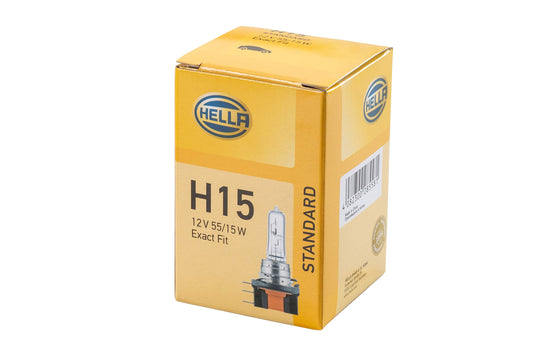 HELLA 8GJ 168 119-001 Spuldze - H15 - Standarts - 12V - 55/15W - Pamatnes izpildījums: PGJ23t-1 - Kaste - Daudzums: 1