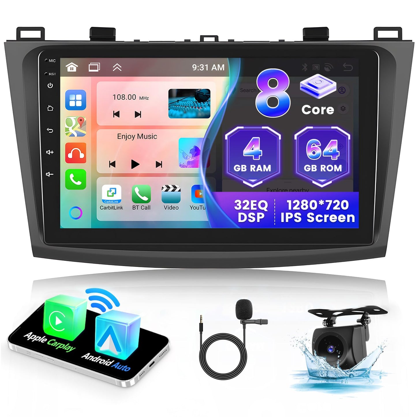 Hikity 9 Zoll autoradio Mazda 3 2009-2013 ar Wireless CarPlay un Android Auto