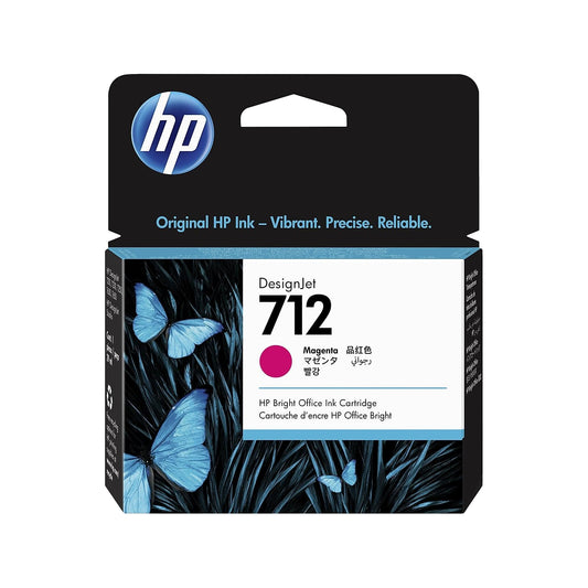 HP 712 Magenta 29 ml printer cartridge - Original HP ink for DesignJet T650, T630, T250, T230, Studio series printers.