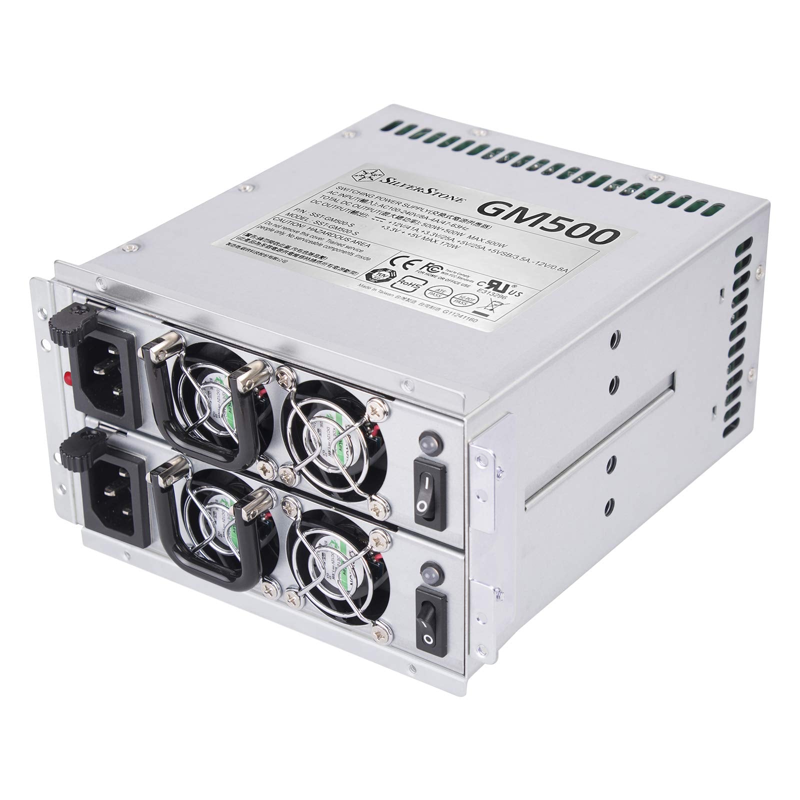 Silverstone GM500-S - 500W redundant power supply, 80 Plus Silver efficiency, compact design for reliable performance.