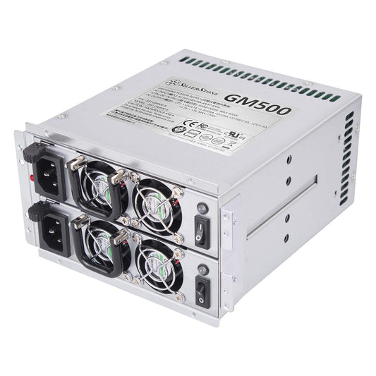 Silverstone GM500-S - 500W redundant power supply, 80 Plus Silver efficiency, compact design for reliable performance.