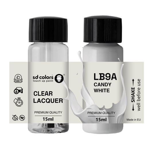 Auto krāsa SD COLORS Candy White LB9A B9A B4, 15 ML, remonta otiņa, krāsas kods LB9A B9A B4, saldaini balta (krāsa + laka)