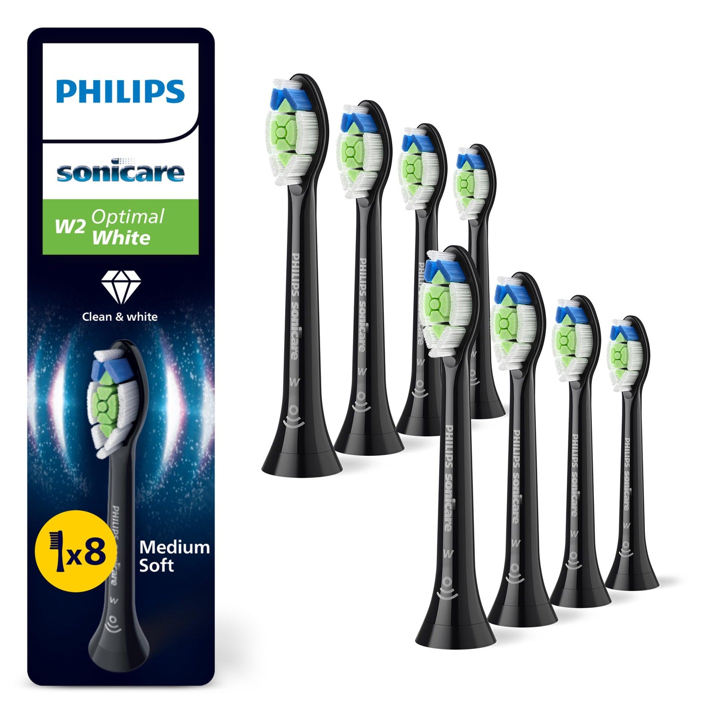 Philips Sonicare W2 Optimal White zobu birstīšu uzgaļi, oriģināli, melni, 8 gab., HX6068/88