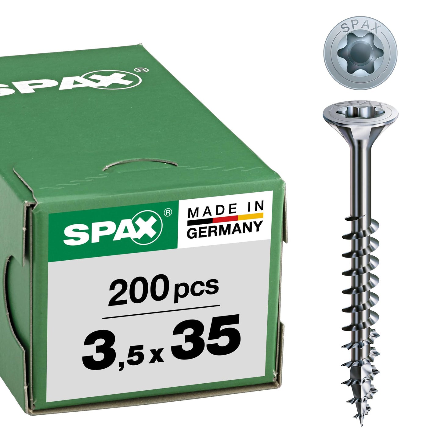 SPAX universālā skrūve, 3,5 x 35 mm, 200 gab., T-STAR plus, iegremdēta galva, daļējā vītne, 4CUT, WIROX A3J, gaiši cinkota, 0191010350353