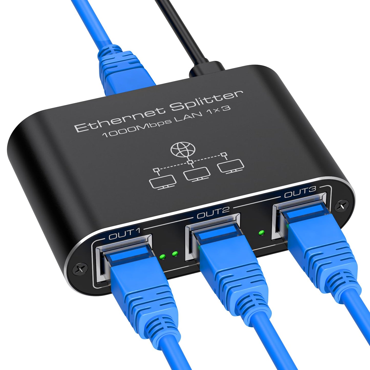 LAN slēdzis 1 uz 3 VEDINDUST, 1000Mbps Gigabit Ethernet tīkla sadalītājs no alumīnija ar USB-C strāvas kabeli datoram, maršrutētājam un TV uztvērējam