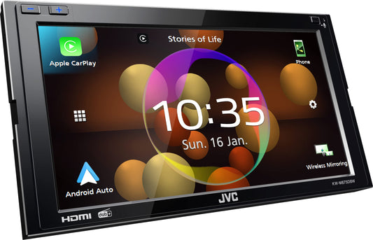 JVC KW-M875DBW - 17,3 cm (6,8") digitālais mediju AV uztvērējs ar bezvadu CarPlay un Android Auto (4x50W, DAB+/FM, BT, 3X Pre-Out 4V, USB-C, iPod/iPhone kontrole)