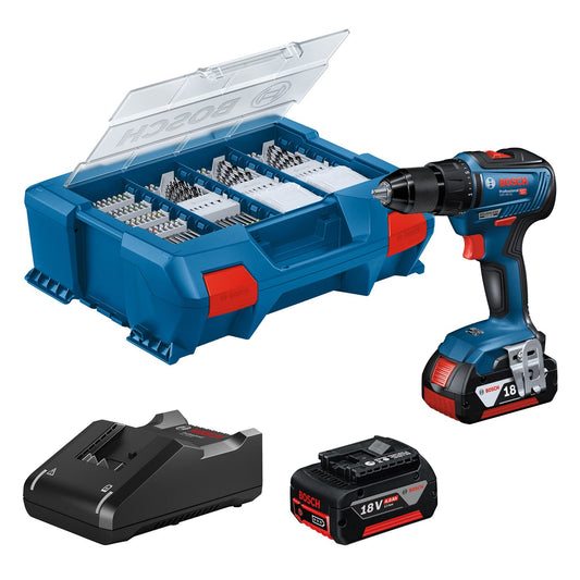 Bosch Professional 18V GSR 18V-55 - 55 Nm torque, 1800 RPM, includes 2x 4.0Ah batteries, charger, 82 accessories, L-Case.