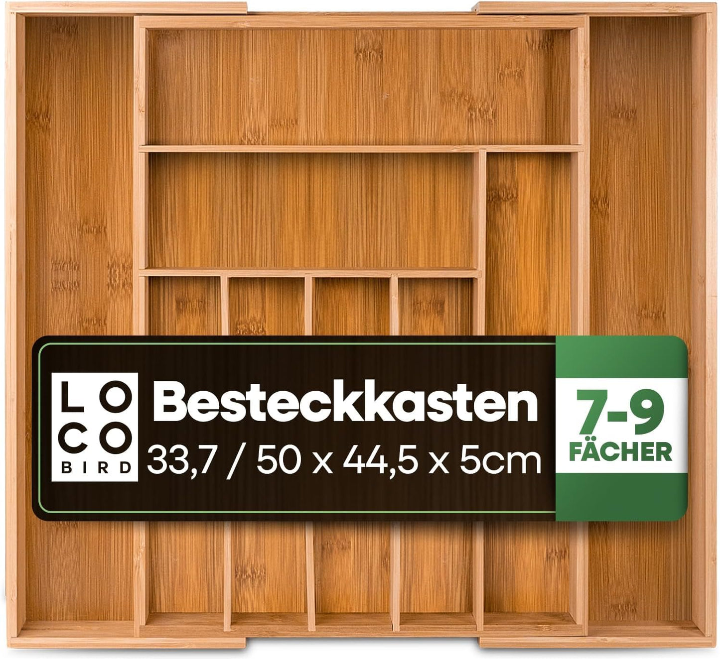 Galda piederumu kaste Loco Bird no bambusa, izvelkama līdz 50cm