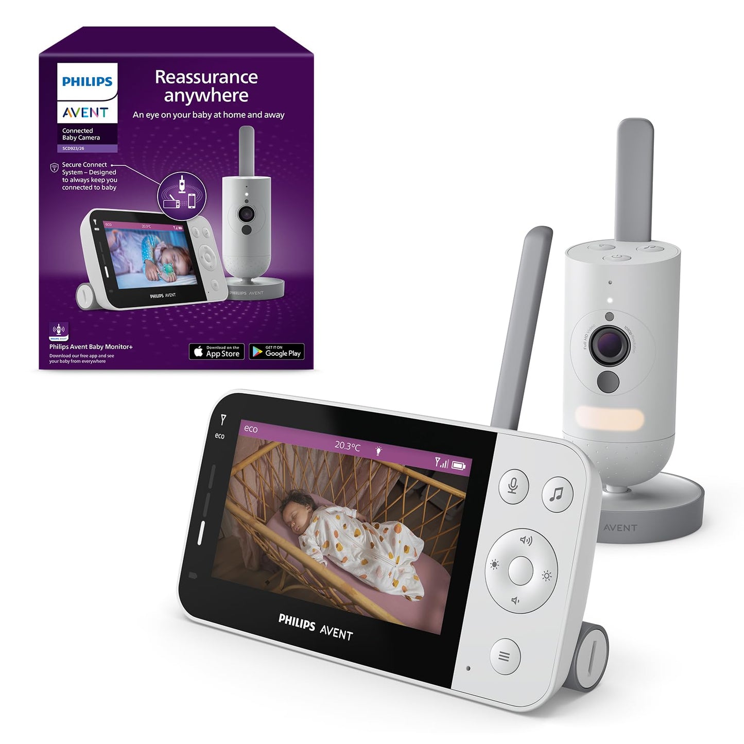 Philips Avent video baby monitors ar HD kameru 1080p, modelis SCD923/26