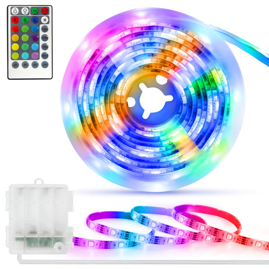 ZAIYW 2M LED lente ar baterijām, RGB 5050, ar taimeri, iekšdarbiem un ārtelpām