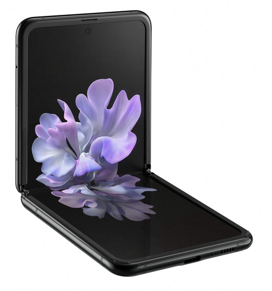 Samsung Galaxy Z Flip - Unlocked, sleek black design, foldable display, advanced camera features.