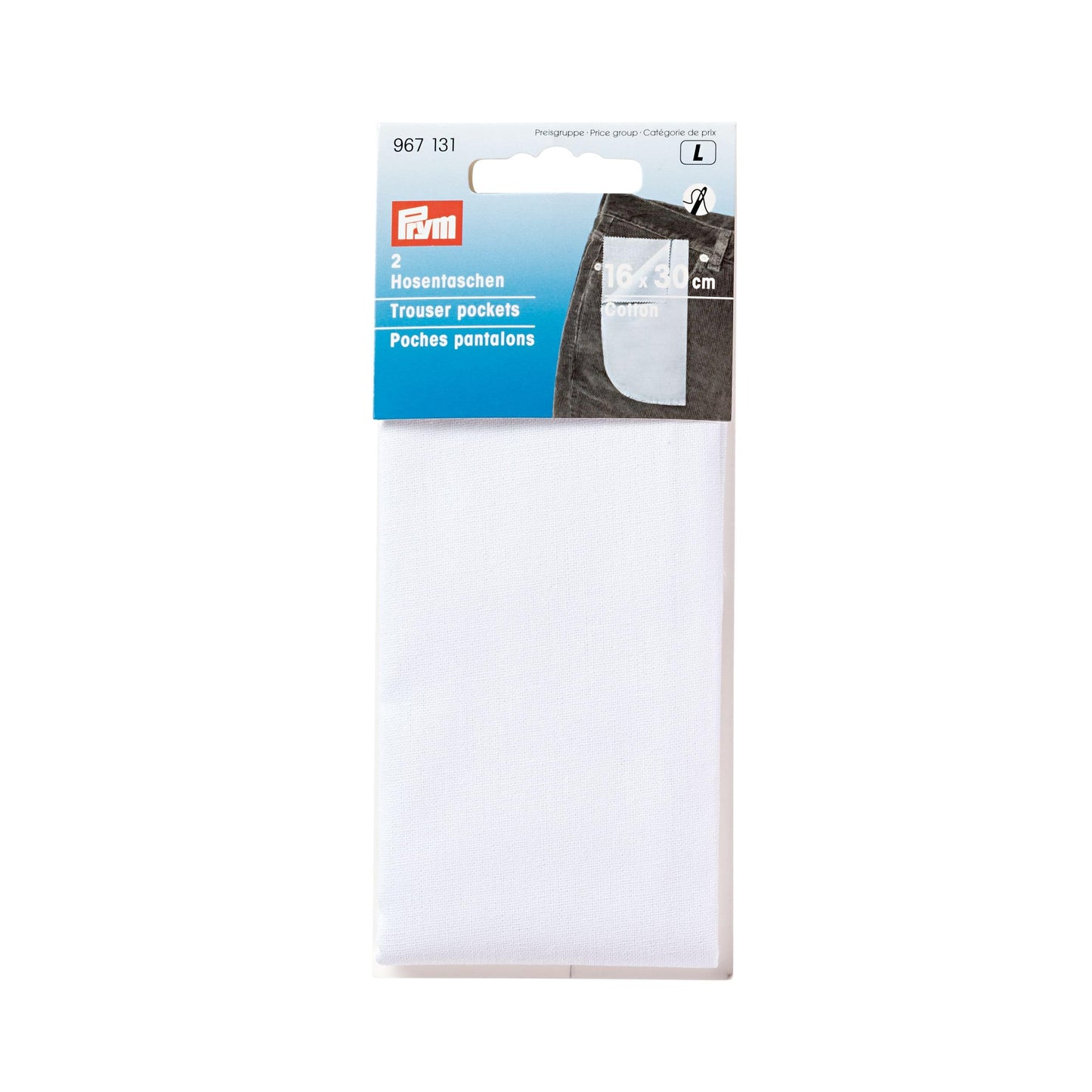 Prym Hosentaschen 1/1 CO zum Nähen in 16 x 30 cm weiß 16 x 30 cm weiß 2 Stück 967131-1