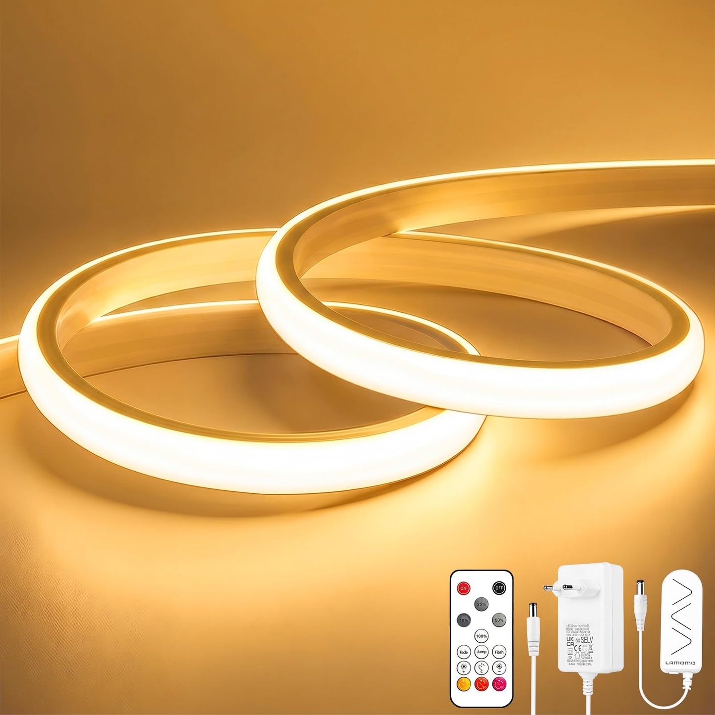 COB LED lente OYKYOHEI, silti balta, dimmējama, ar tālvadības pulti, 3m