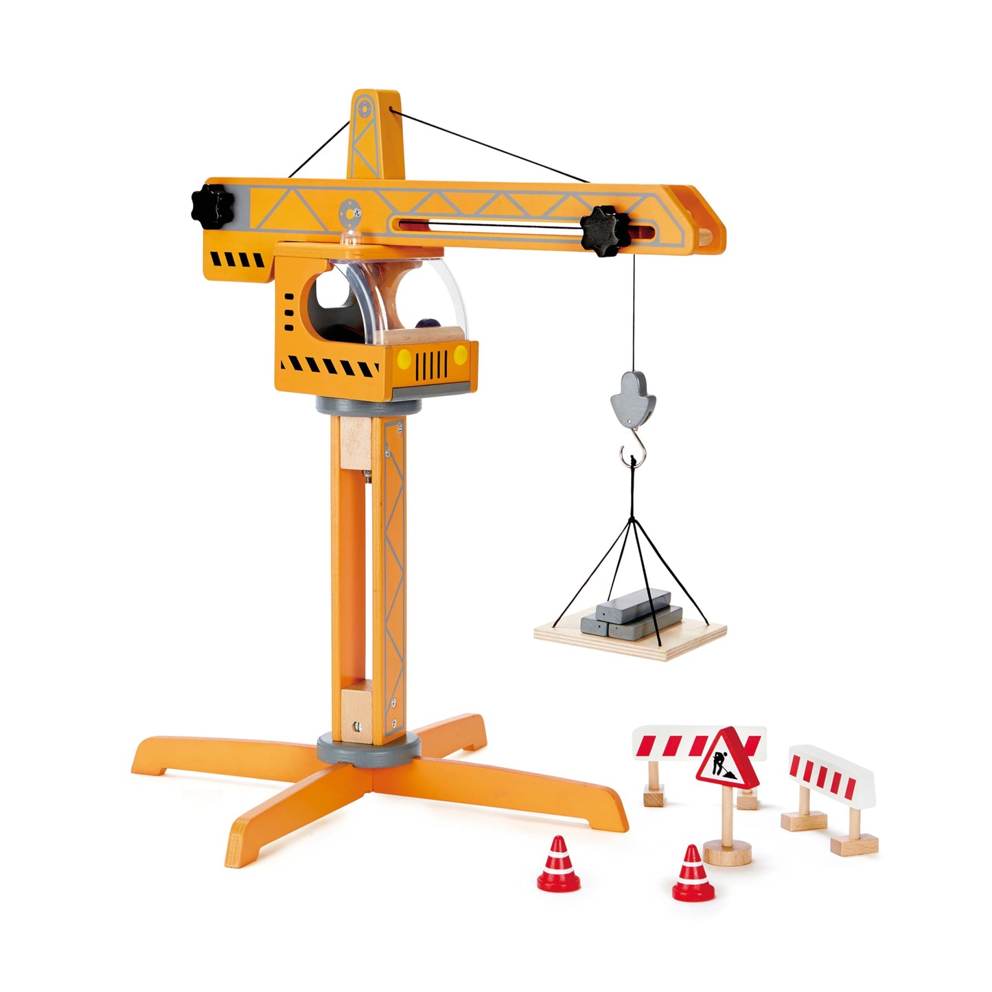 Hape E3011 - Large wooden crane toy with movable parts and vibrant colors for imaginative play.