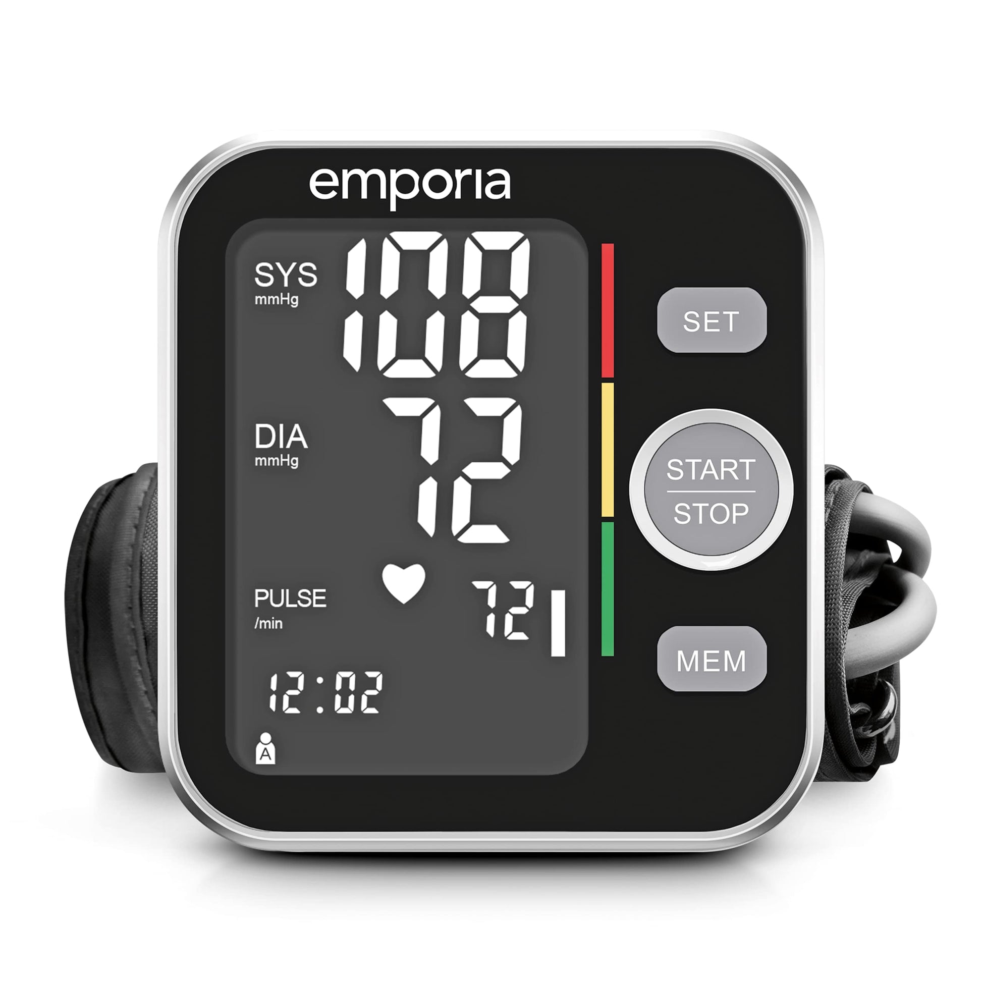 Emporia BPM-V20-BY - Digitālais augšdelma asinsspiediena mērītājs ar XL displeju, melns, precīzs un viegli lietojams.