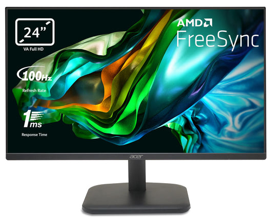 Acer EK241YH Monitor - 23.8" Full HD, 100Hz HDMI, 75Hz VGA, 5ms response, FreeSync, black