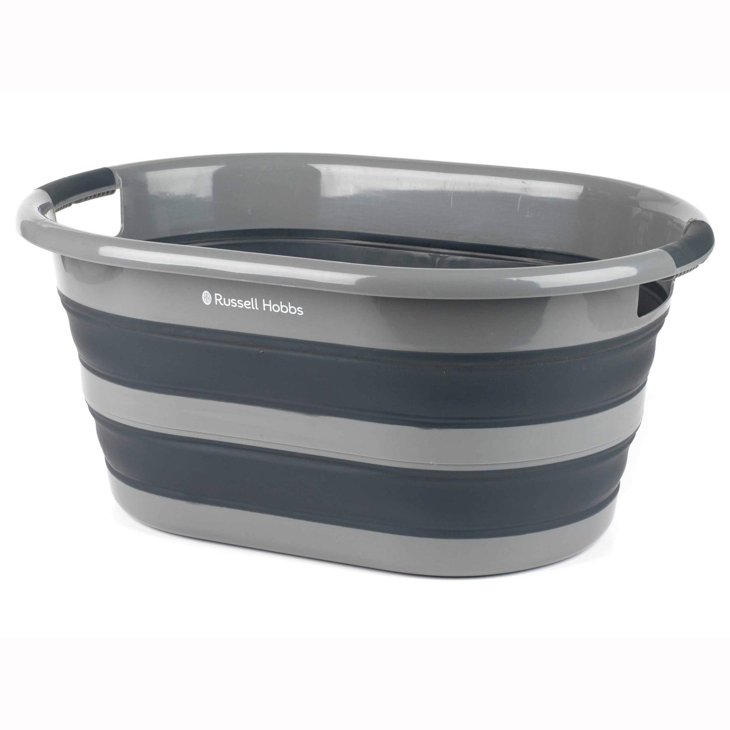Veļas grozs Russell Hobbs LA053879GRYEU, ovāls, salokāms, 27L, silikona, uzglabāšanai un organizēšanai, pārnēsājams, melns/pelēks