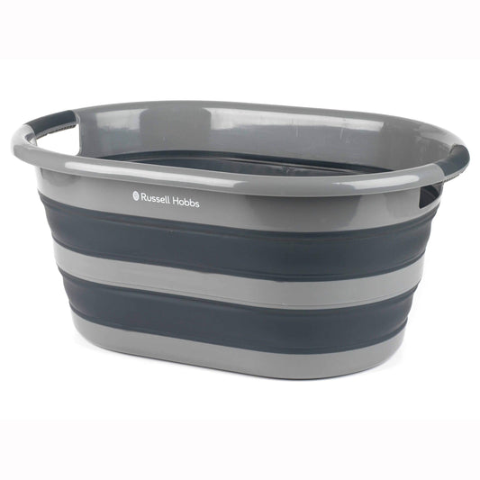 Veļas grozs Russell Hobbs LA053879GRYEU, ovāls, salokāms, 27L, silikona, uzglabāšanai un organizēšanai, pārnēsājams, melns/pelēks