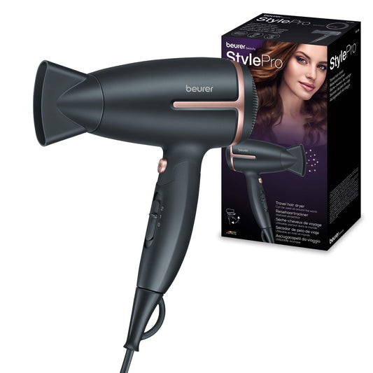 Beurer HC 25 ceļojumu matu fēns ar jonu funkciju, jaudīgs fēns, gludiem un mīkstiem matiem, salokāms, ideāli piemērots ceļojumiem, 1600 vati, globāla sprieguma pielāgošana 110-120/220-240 V