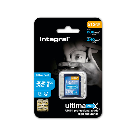 Integral 512GB UHS-II SD Karte - V90, 280MB/s lasīšana, 240MB/s rakstīšana, profesionāla augstas ātruma atmiņas karte