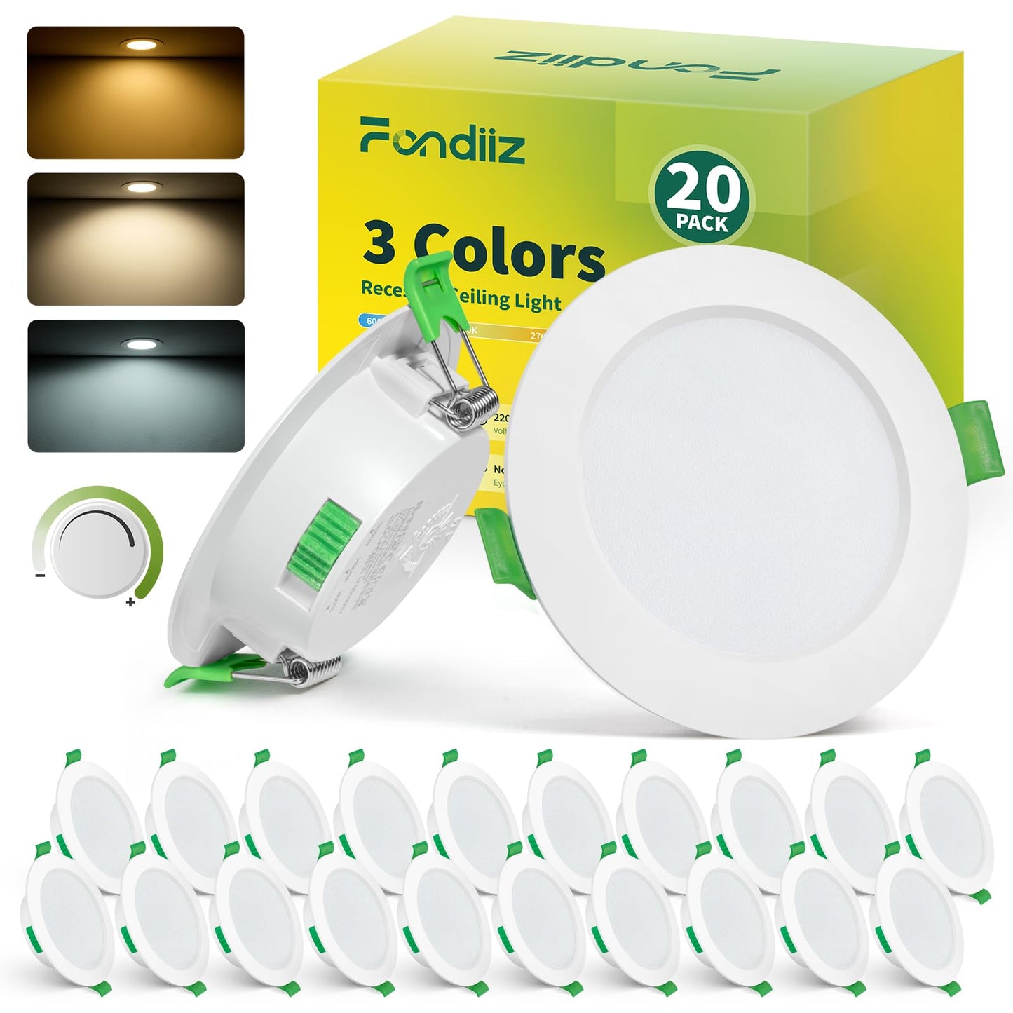 LED iebūvējamie prožektori Fondiiz 20 gab. komplekts, 230V, dimmējami, 5W, 68mm montāžas atvere, IP44