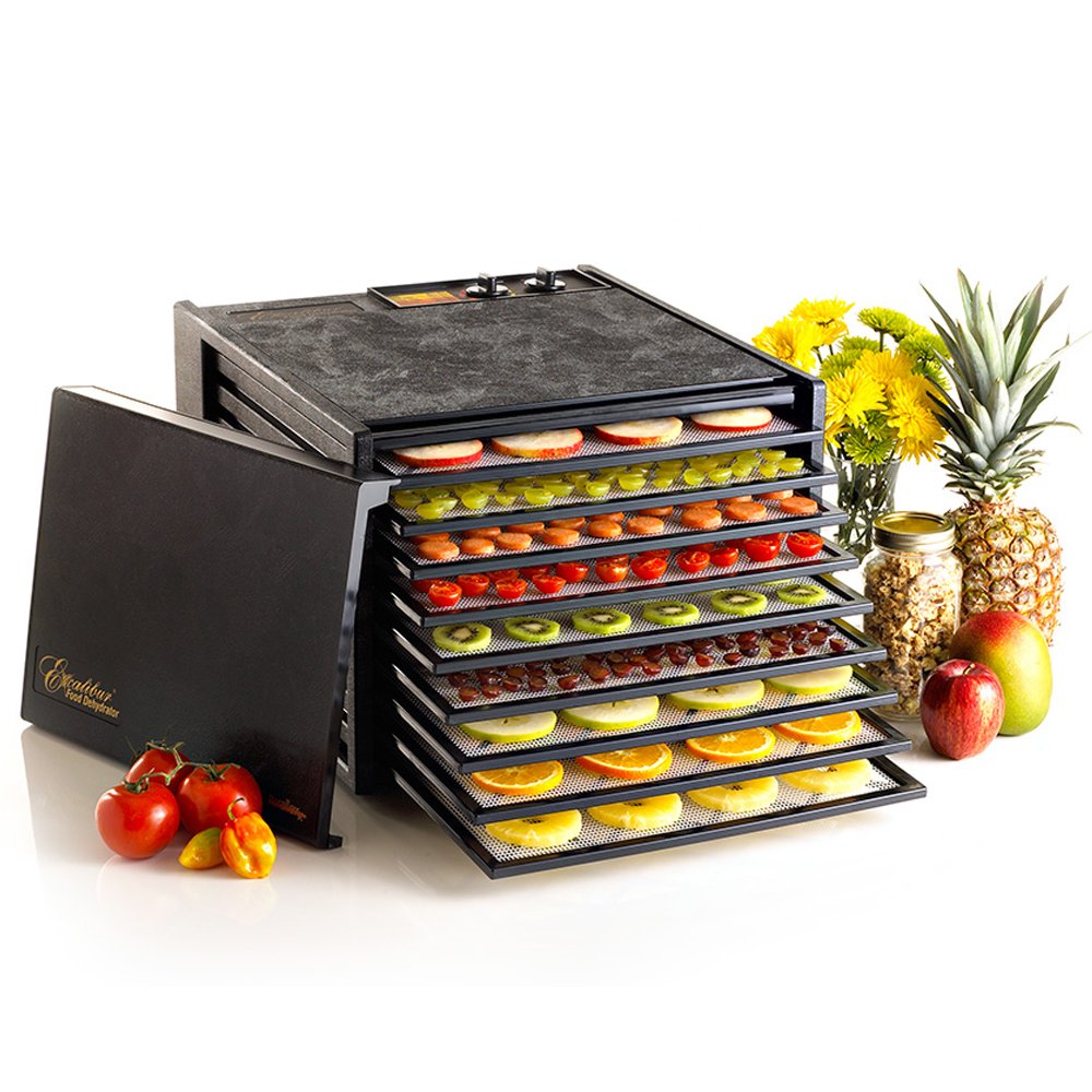 Excalibur 4926T220FB durvju iekārta ar 9 nodalījumiem un taimeri, melna