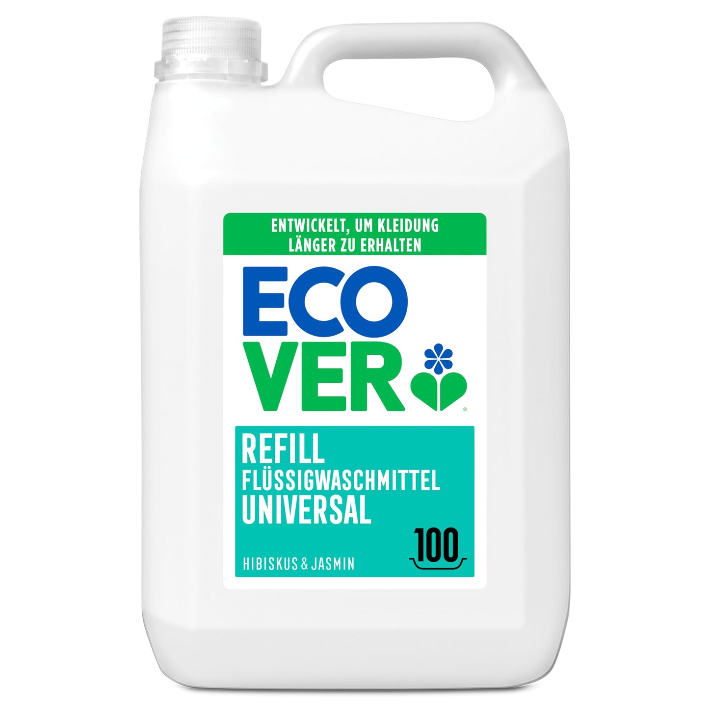 Ecover universālais mazgāšanas līdzeklis hibiska un jasmīna aromātā (5L/100 mazgāšanas reizēm), šķidrs veļas mazgāšanas līdzeklis ar augu izcelsmes sastāvdaļām, saudzējošs pilnmmazgāšanas līdzeklis apģērba saglabāšanai un aizsardzībai