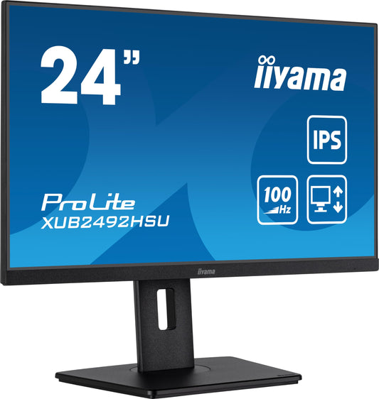 iiyama ProLite XUB2492HSU-B6 - 23.8" Full HD IPS Monitor, 100Hz, HDMI, DP, USB 3.2, Height Adjustable, Pivot, FreeSync, Black
