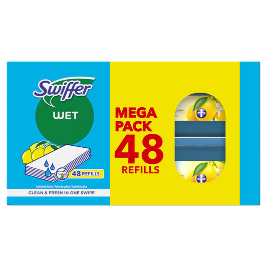 Swiffer mitrās salvetes mopam ar svaigu āra gaisa aromātu, 48 gab., ātrai un vienkāršai tīrīšanai