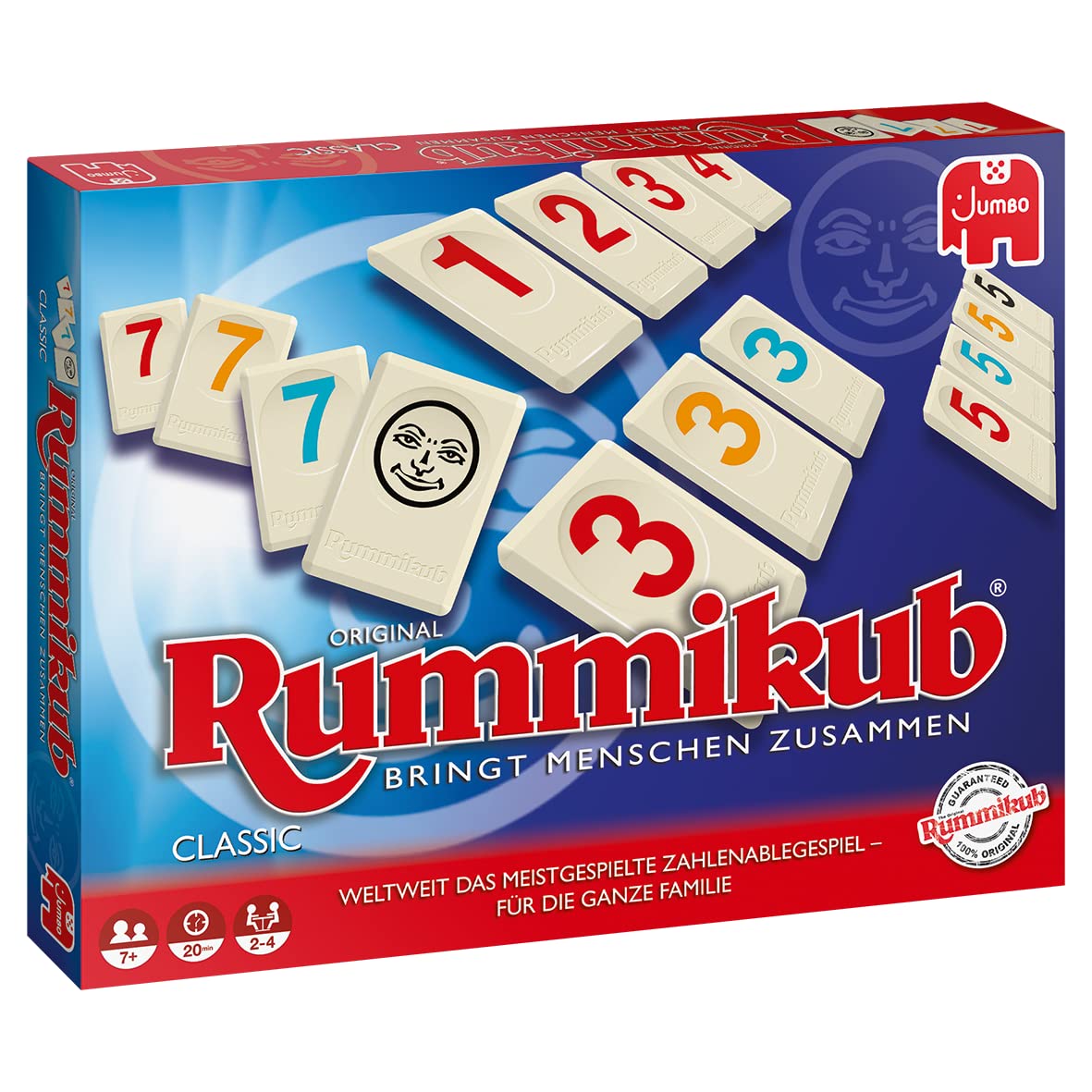 Galda spēle Rummikub Classic Jumbo Spiele JUM17571 — klasiska spēle pieaugušajiem un bērniem no 7 gadiem, daudzkrāsaina, 2,7 x 3,7 cm
