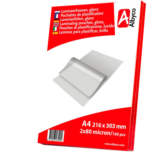 100 laminēšanas kabatas Albyco A4, 216x303mm, 2x80 (160) μm
