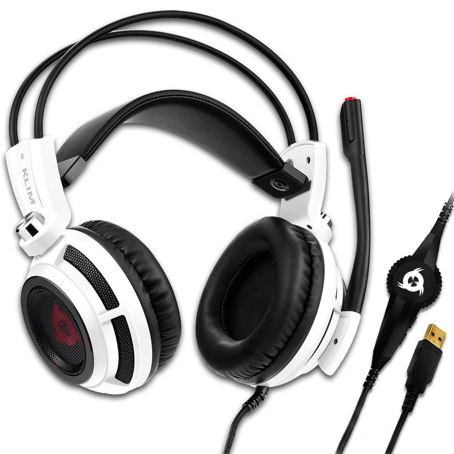 Gamer austiņas KLIM Puma, mikro austiņas, 7.1 Surround Sound, augstas kvalitātes skaņa, PS5 austiņas ar iebūvētu vibrāciju, PC, PS4, PS5, baltas