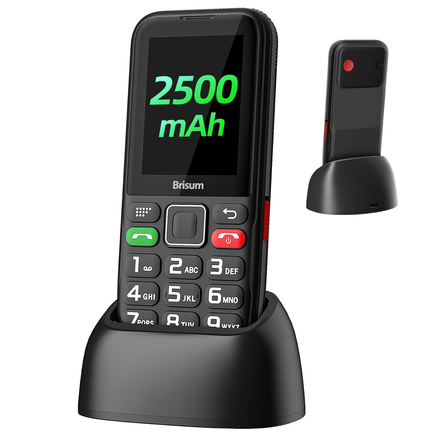Senioru telefons Brisum Version F22 bez līguma | 2500 mAh akumulators, ilgs gaidīšanas laiks | SIM karte ar SOS pogu | Telefons senioriem ar lielām pogām un uzlādes staciju