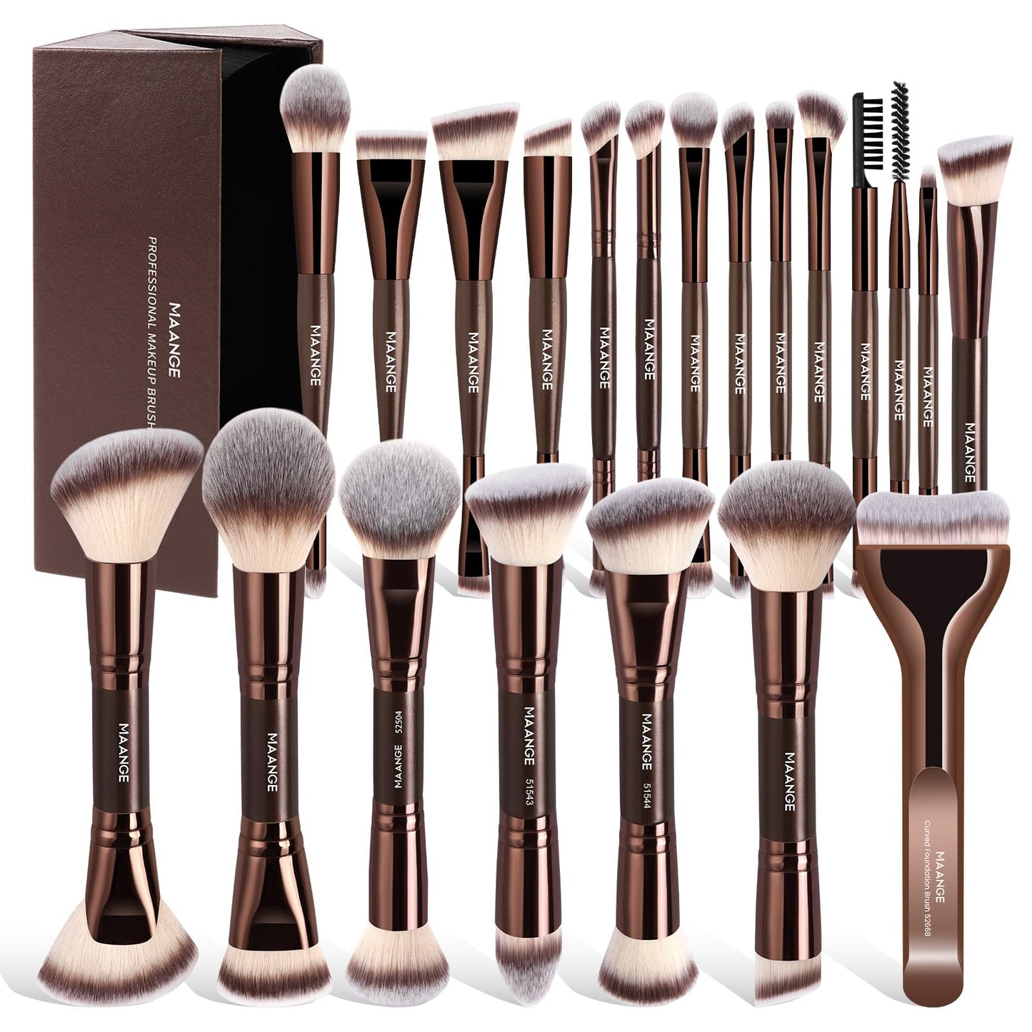 MAANGE make-up otu komplekts, 21 daļa, dāvanu kastītē, 40-in-21 divgalu grima otiņas tonālajam krēmam, pūderim, acu ēnām, konsīlerim, vaigu sārtumam, kafijas zelta krāsā