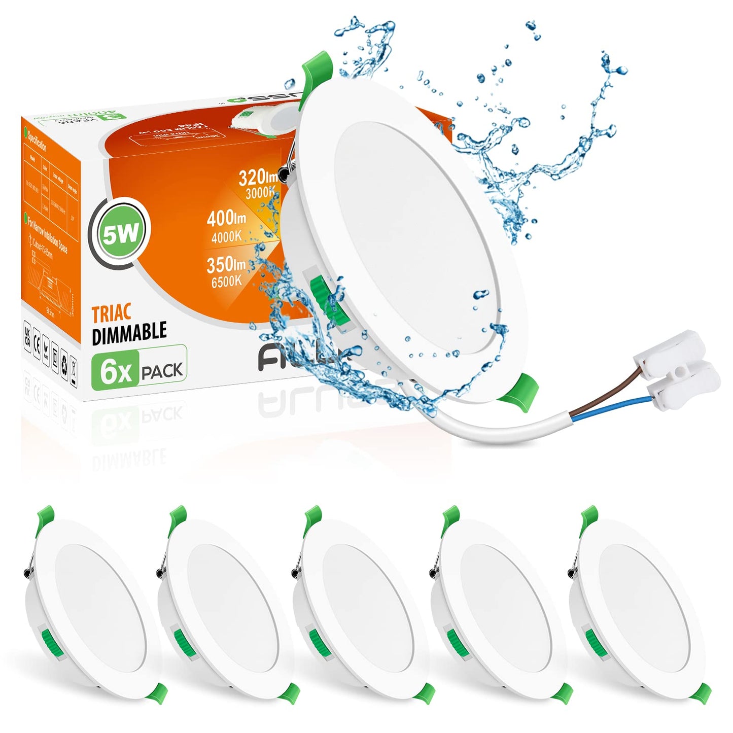 LED iebūvējams prožektors ALUSSO 230V 3CCT 5W IP65 75-85mm regulējams, 6 gab. komplekts
