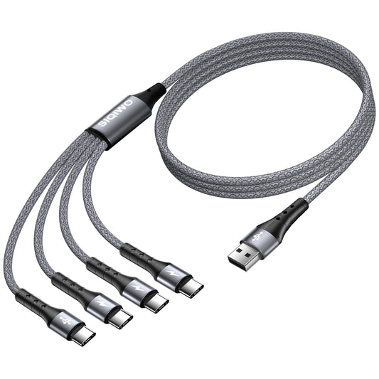 USB-C kabelis SIQIWO 4 in 1, QC 3.0 vairāku ierīču ātrās uzlādes kabelis 1.2M pelēks