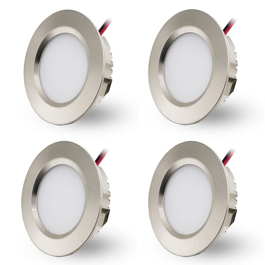 LED iebūvējamie prožektori 230V 3W plāni iebūvējamie gaismekļi, 55-58mm urbumam, 15mm plāni, IP44 griestu spoti vannas istabai, virtuvei, viesistabai, 4 gab. komplekts (niķelis, silti balts 3000K)